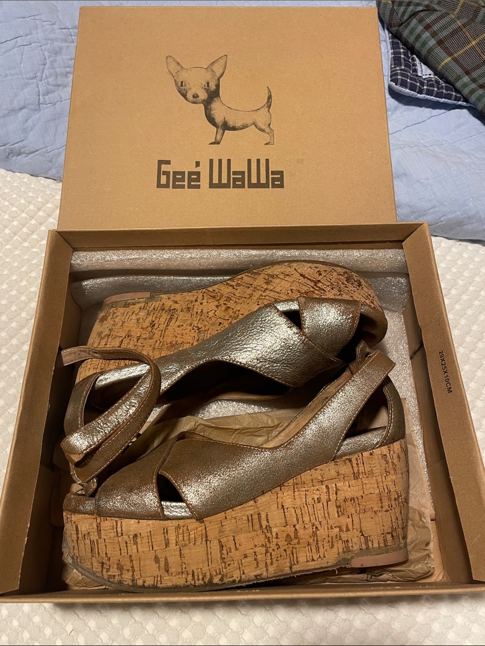 Gee WaWa Metallic Gold Cork Wedge Sandals with Ankle Strap